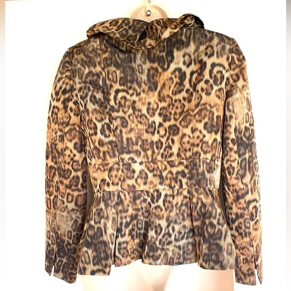 ZELDA Brown Leopard Print Ruffle Collar Jacket 4 - Picture 7 of 10